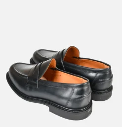 SANDERS Black Leather Pull Up Penny* Mocassins