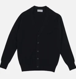 WILLIAM LOCKIE Lambswool Cardigan Navy* Knitwear