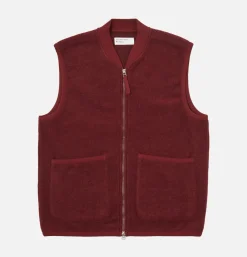 UNIVERSAL WORKS Zip Waistcoat Wool Deep Red* Veste